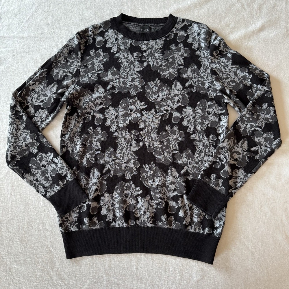 The Good Man Brand Jacquard Floral Sweater Cotton Black Gray Pullover Mens Small